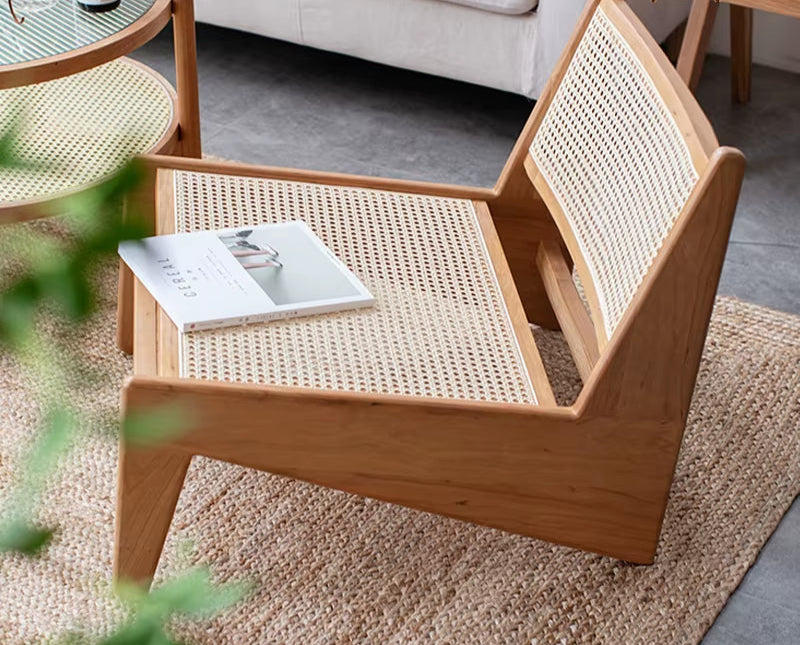 Modern Simple Solid Wood Rattan Chair, Recliner Kangaroo Chair, Balcony, Living Room Leisure Rattan Chair Designer Shape