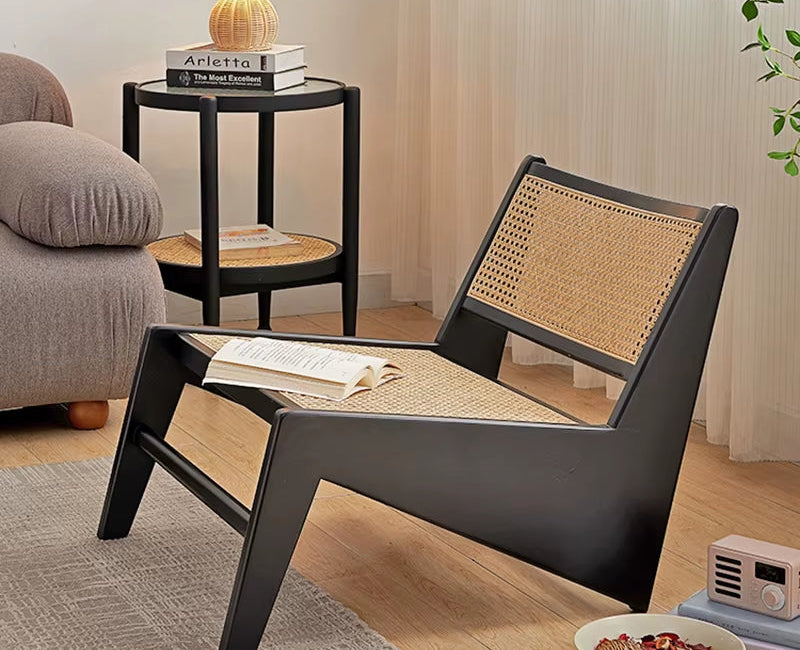 Modern Simple Solid Wood Rattan Chair, Recliner Kangaroo Chair, Balcony, Living Room Leisure Rattan Chair Designer Shape