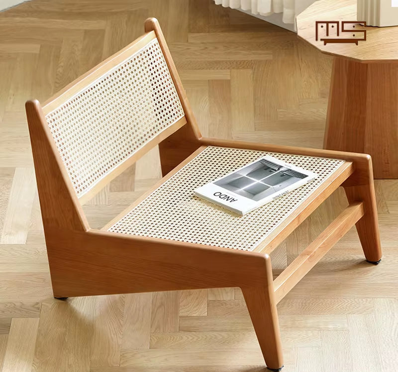 Modern Simple Solid Wood Rattan Chair, Recliner Kangaroo Chair, Balcony, Living Room Leisure Rattan Chair Designer Shape